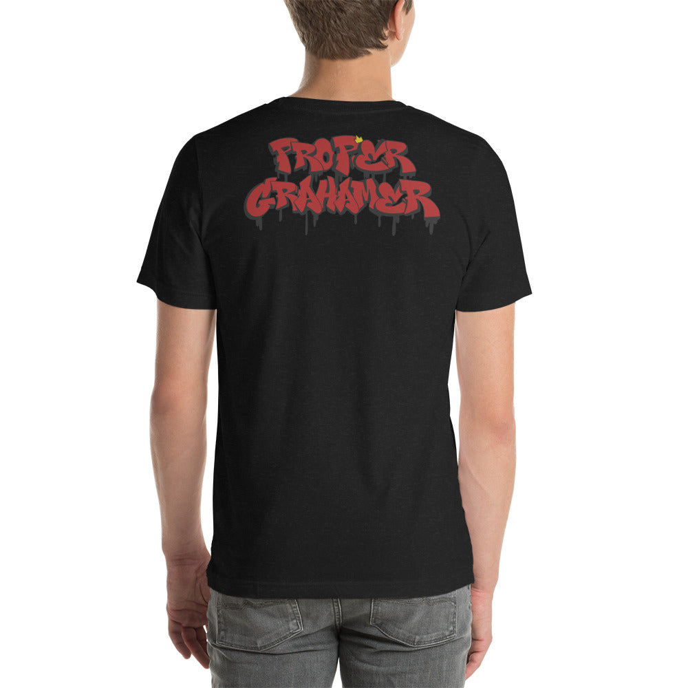Proper Drip Tee in Heather black - Red with black drip (unisex) - Proper Grahamer